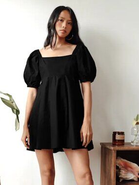 Black Puff Sleeve Babydoll Dress